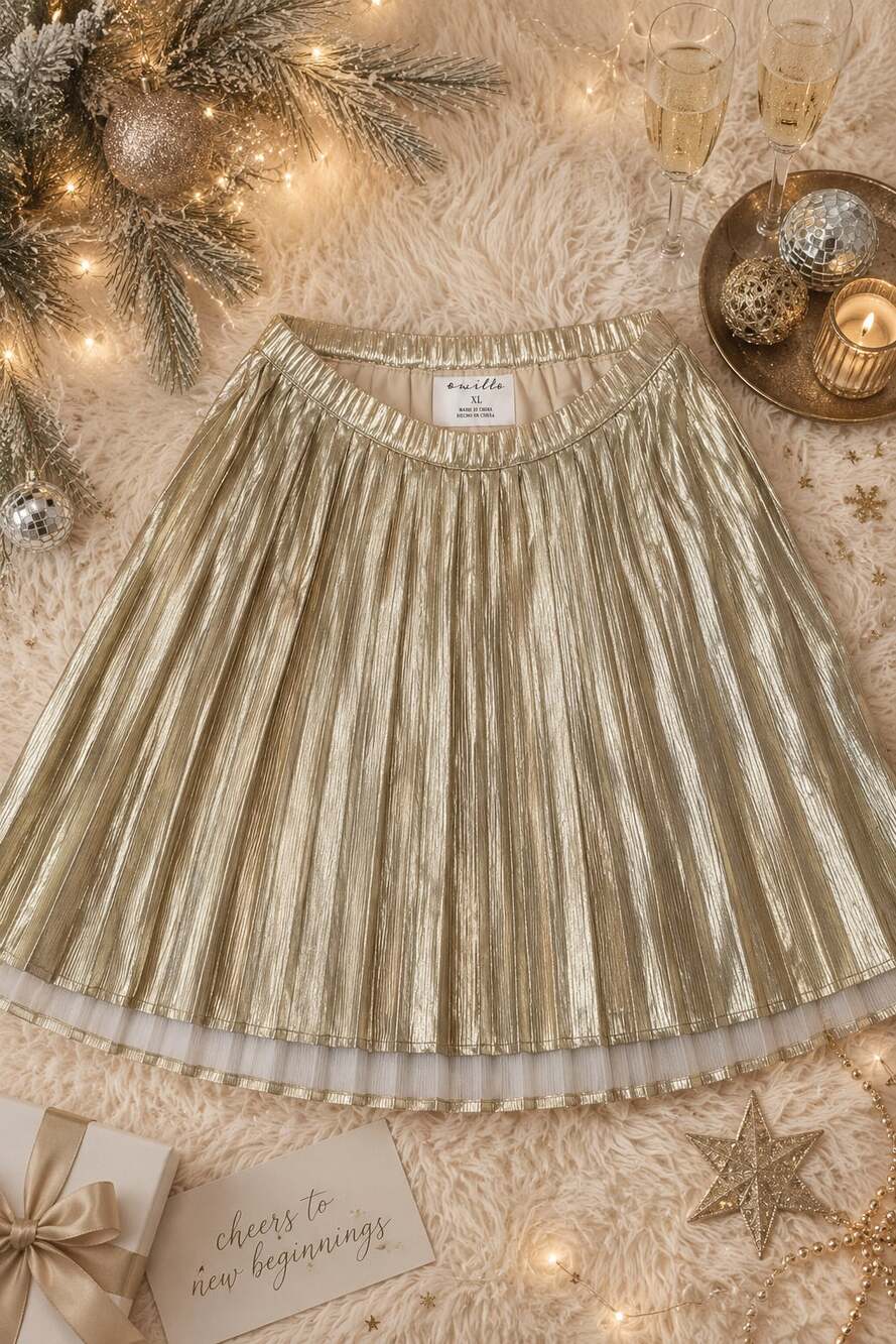 Owillo Size XL Gold Metallic Pleated Mini Skirt